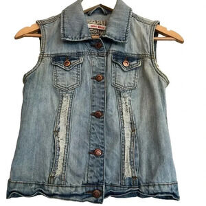 Vintage Hot Kiss Brand Juniors Denim Retro Distressed Vest SUMMER TREND Size S